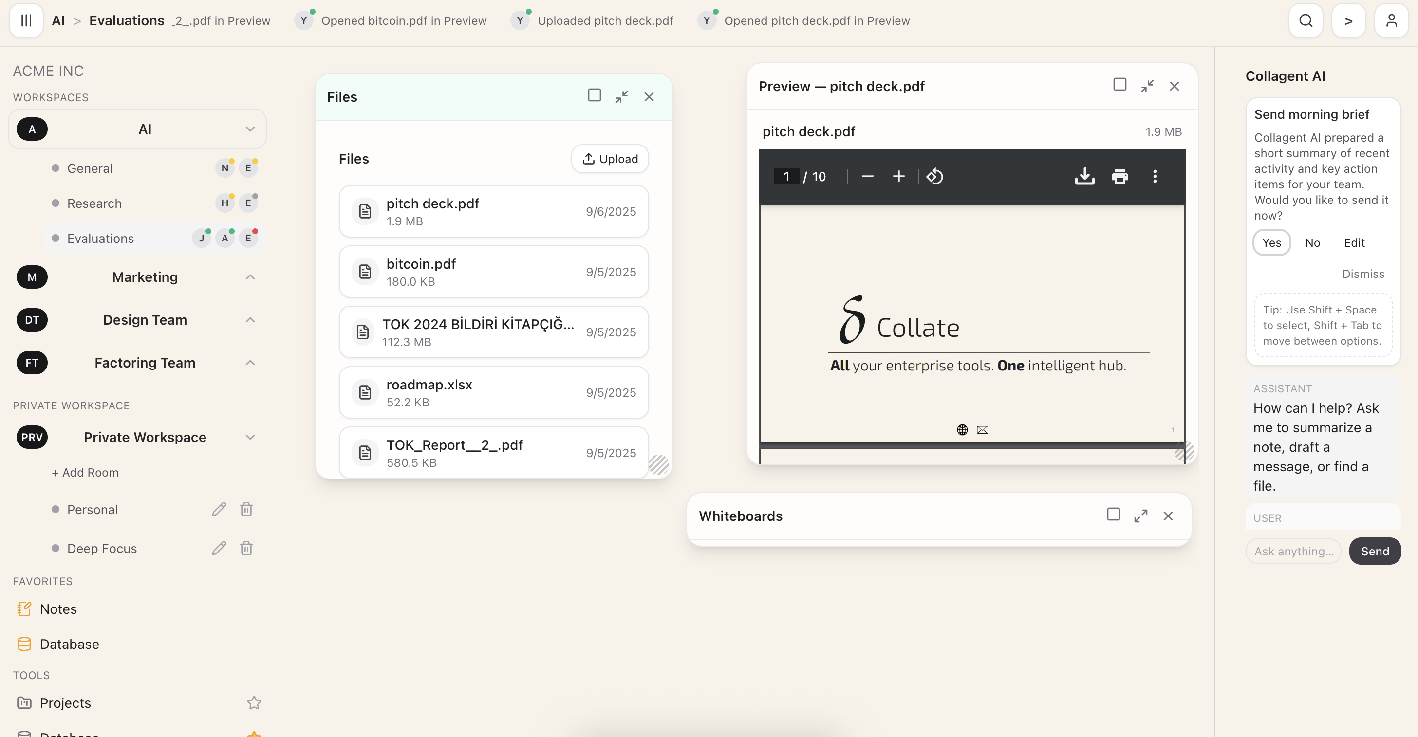 Collate workspace